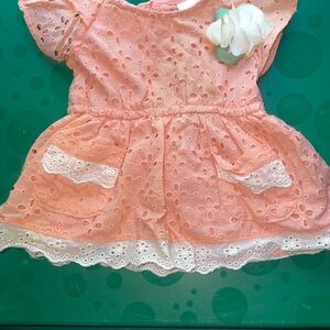 Peach Eyelet Baby Dress with Flower Accent